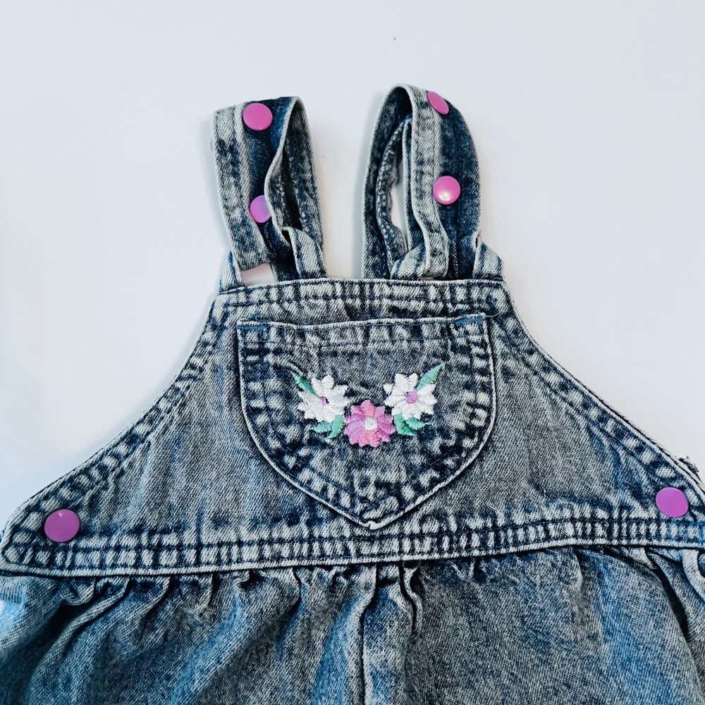 Vintage Jarrett Baby Bubble Romper 12M USA Acid Wash Denim Floral - Picture 3 of 6